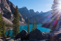 View of Lake Moraine from the rock piles.