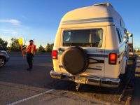 Camper Dan is towed outside Calgary, Alberta, Canada.