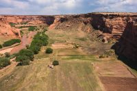 Farm land nestled in the canyon.