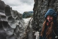 The snow is taller than me! Highline Trail, Glacier National Park, Montana, United States.