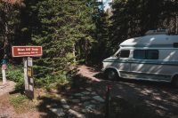 We were allowed to stay in the camp host campsite. Rock on. Glacier National Park, Montana, United States.