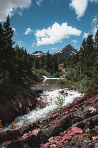 Redrock Falls hike, Glacier National Park, Montana, United States.