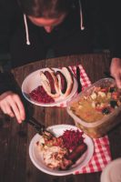 Plating the food.