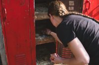 Collect fresh laid eggs for breakfast from the unique antique locker hen house.