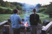 We cooked a campfire dinner of local kielbasa, steak, and potatoes. Yum!