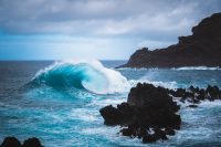 The stormy weather gave rise to some terrific waves.