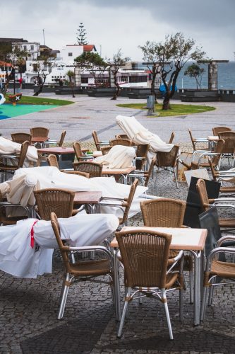 The wind and rain toppled outside seating in Porto Moniz.