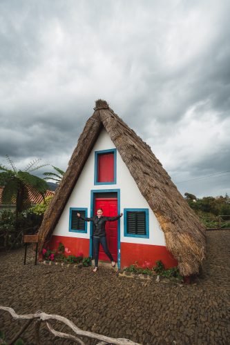 Ta-da! A traditional thatched-roof house in Santana.