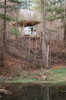 This 1965 refurbished Scott camper (a.k.a. The Cupola) is where we stayed. It overlooks the pond.