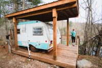 This 1965 refurbished Scott camper (a.k.a. The Cupola) is where we stayed. It overlooks the pond.