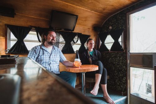 This 1965 refurbished Scott camper (a.k.a. The Cupola) is where we relaxed at night during our stay at the Hidden Chalet.