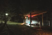 The Scotty camper looks so nice lit up at night. Enjoy the evenings on this peaceful property.