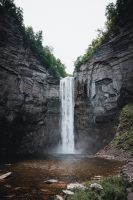 The viewing platform for Taughannock Falls is located at the end of the Gorge Trail in Taughannock Falls State Park near Ithaca, NY.