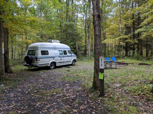 Camping at Steam Mill campground in Stokes State Forest, New Jersey.