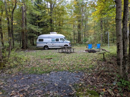 Camping at Steam Mill campground in Stokes State Forest, New Jersey.
