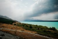 Driving towards Aoraki/Mt Cook National Park alongside Lake Pukaki